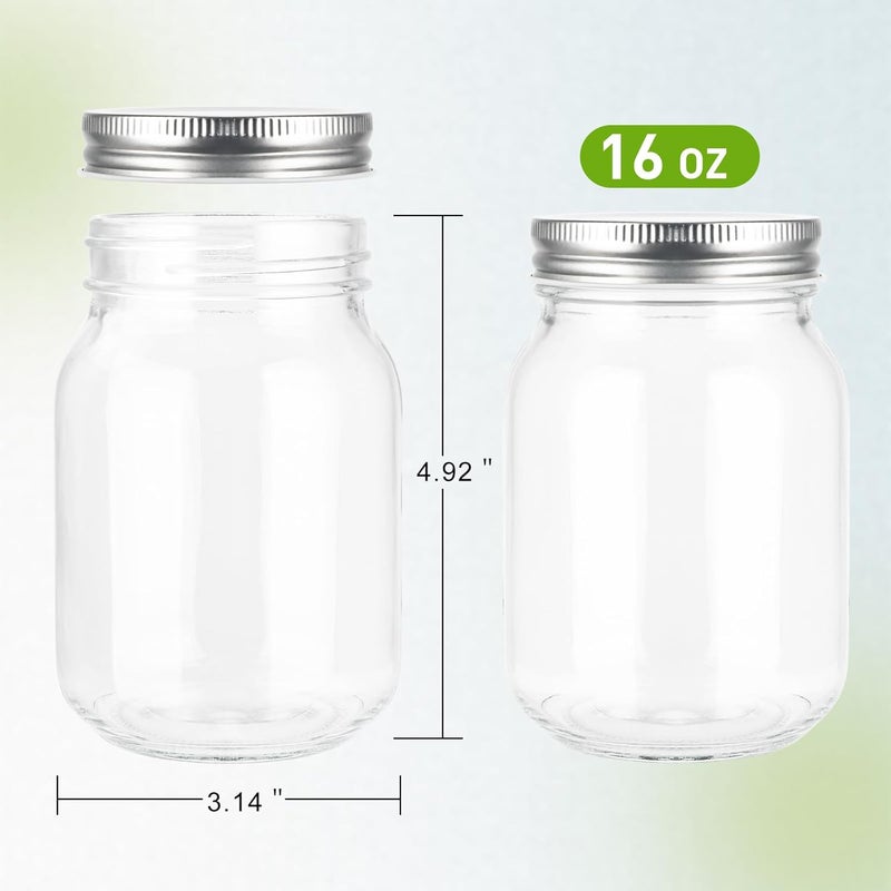 GUEQUITLEX Glass Mason Jars With Lids Genuine Preserve Jar 16OZ, Canning Jars for Food Storage, Dry Food, Snacks, Candies, DIY Projects 4 Pack - Image 2